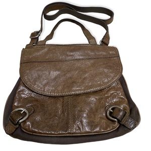 Fossil Lizette Brown Canvas/Leather Messenger Bag EUC Flap